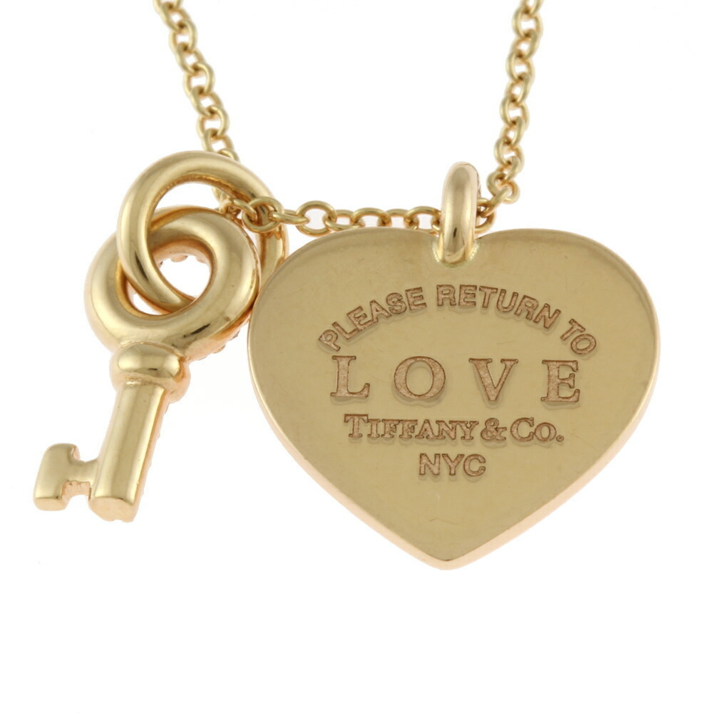 Tiffany Return to Love Heart Tag Key Necklace Gold Diamond